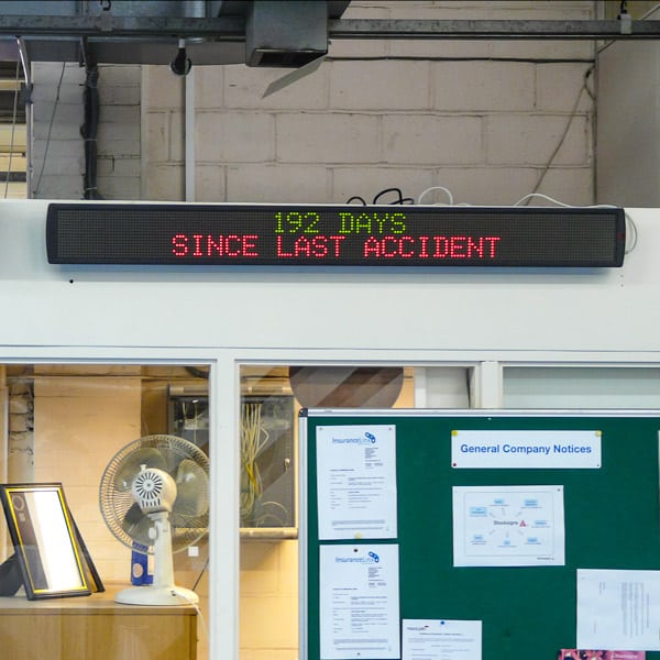 Indoor LED Message display example in warehouse