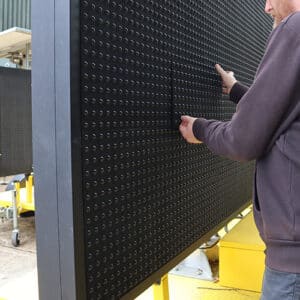 Mobile Variable Message Signs - Trailer Maintenance, LED panel being replaced by an engineer