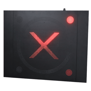 AMI High Speed Sign, with the LED's showing a red X and wig-wags flashing on the right